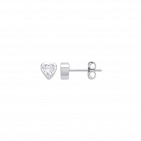 Silver CZ Rubover Heart Stud Earrings
