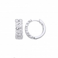Silver CZ Round Rubover Huggie Hoop Earrings