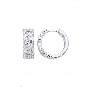 Silver CZ Round Rubover Huggie Hoop Earrings