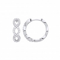 Silver CZ Fancy Huggie Hoop Earrings