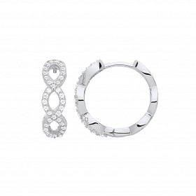 Silver CZ Fancy Huggie Hoop Earrings