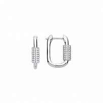 Silver CZ Rounded Rectangle Hoop Earrings