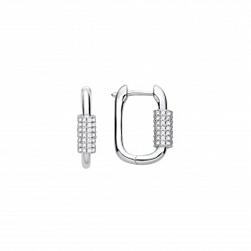 Silver CZ Rounded Rectangle Hoop Earrings
