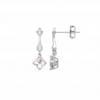 Silver CZ & Green Amethyst Fancy Drop Earrings