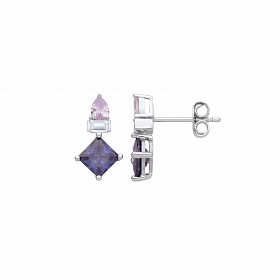 Silver CZ, Light Tanzanite & Light Blue CZ Stud Earrings