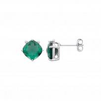 Silver Dark Green Quartz CZ Stud Earrings