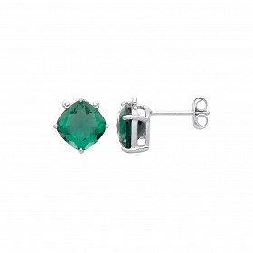 Silver Dark Green Quartz CZ Stud Earrings