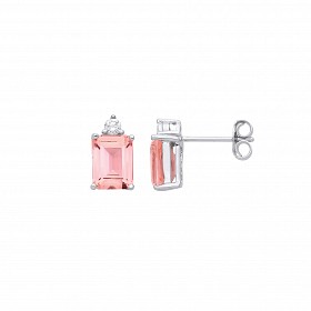 Silver CZ Salmon Nano Baguette Stud Earrings