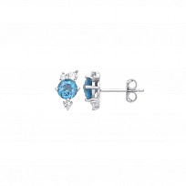 Silver CZ & Swiss Blue Topaz Stud Earrings