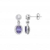 Silver CZ & Mid Tanzanite CZ Fancy Drop Earrings