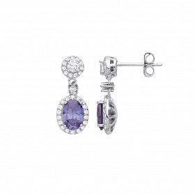 Silver CZ & Mid Tanzanite CZ Fancy Drop Earrings