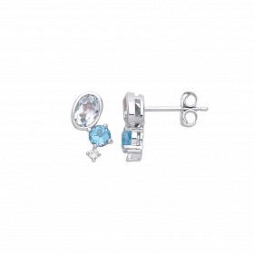 Silver Swiss Blue Topaz & Sky Blue Topaz CZ Stud Earrings