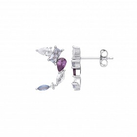 Silver Blue Spinel, Mid Amethyst & White CZ Fancy Stud Earrings