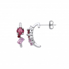 Silver Garnet, Rhodolite & Pink Amethyst CZ Stud Earrings