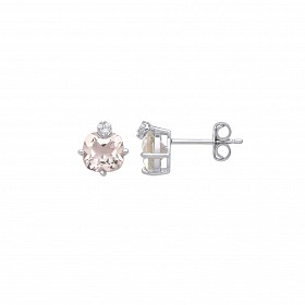 Silver CZ & Green Amethyst Stud Earrings