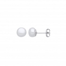 Silver Earrings with 4.5 - 5mm White Button Shape Fresh Water Pearl