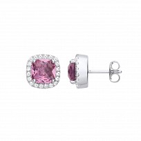 Silver CZ & Amethyst Cushion Cut Fancy Stud Earrings
