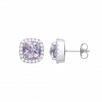 Silver CZ & Aquamarine Cushion Cut Fancy Stud Earrings
