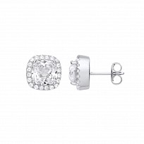 Silver Cubic Zirconia Cushion Cut Fancy Stud Earrings