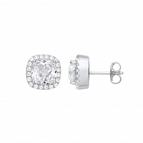 Silver Cubic Zirconia Cushion Cut Fancy Stud Earrings