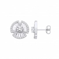 Silver CZ Baguette Fancy Stud Earrings