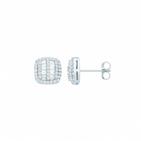 Silver CZ Fancy Square Baguette Stud Earrings