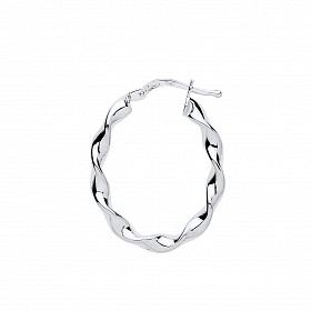 Silver Oval Twist Hoop Earrings