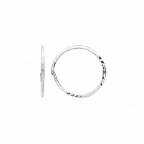 Silver 14ml Hinged Diamond Cut Hoop Earrings