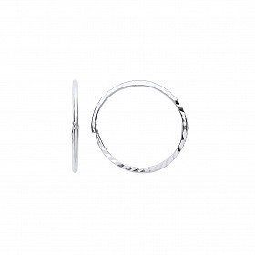 Silver 14ml Hinged Diamond Cut Hoop Earrings