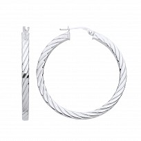 Silver Flat Twisted Hoop Earrings