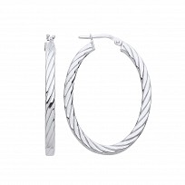 Silver Oval Flat Twisted Hoop Earrings