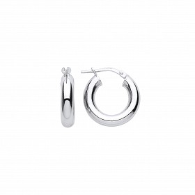 Silver Platinum Plate 10mm Tube Round Hoop Earrings