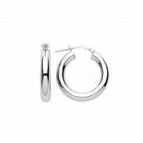 Silver Platinum Plate 15mm Tube Round Hoop Earrings