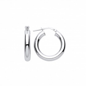 Silver Platinum Plate 15mm Tube Round Hoop Earrings