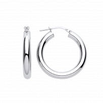Silver Platinum Plate 20mm Tube Round Hoop Earrings