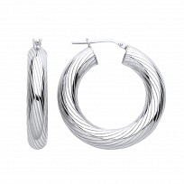 Silver Platinum Plate Twist Hoop Earrings
