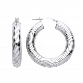 Silver Platinum Plate Twist Hoop Earrings