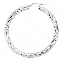 Silver Plain Twist Hoops: diamter 40mm, tube 3mm