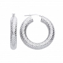 Silver Platinum Plate Patterned Hoop Earrings