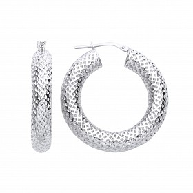 Silver Platinum Plate Patterned Hoop Earrings