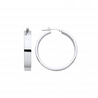 Silver Platinum Plate Squared Flat 30mm Hoop Earrings