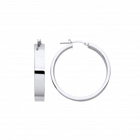 Silver Platinum Plate Squared Flat 30mm Hoop Earrings