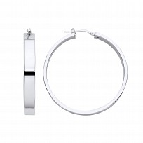 Silver Platinum Plate Squared Flat 40mm Hoop Earrings