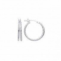925 Sterling Silver Frosted & Polished 15mm Double Hoop Earrings