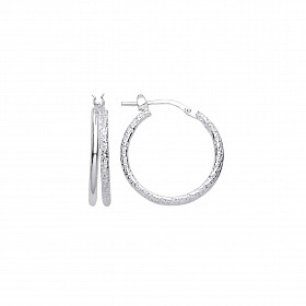 925 Sterling Silver Frosted & Polished 15mm Double Hoop Earrings