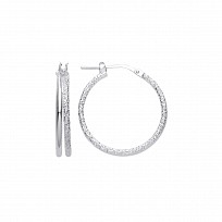 925 Sterling Silver Frosted & Polished 20mm Double Hoop Earrings