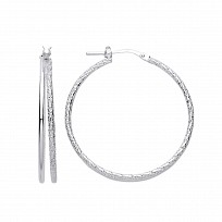 925 Sterling Silver Frosted & Polished 30mm Double Hoop Earrings