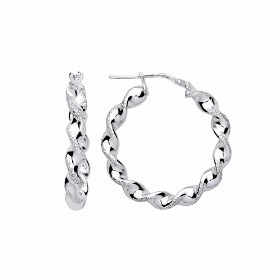 Silver Platinum Plate Frost Twist Hoop Earrings