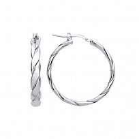 Silver Platinum Plate Twist Hoop Earrings