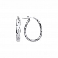 Silver Platinum Plate Twist Oval Hoop Earrings